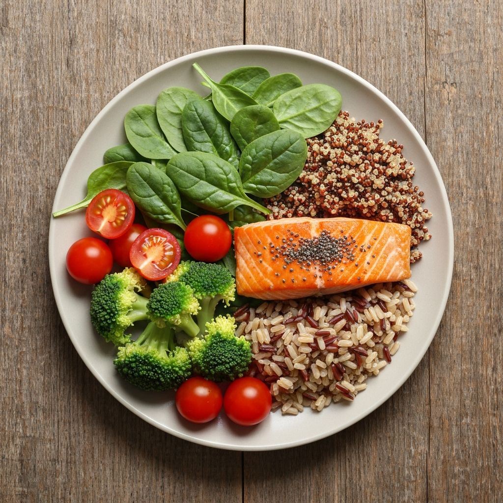 Balanced meal with vegetables and whole grains